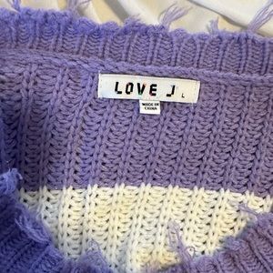 purple and white stripped cropped love J sweater, size medium